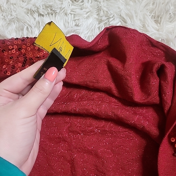 Iman Red Sequin Sweater Wrap Scarf Accessory - OSFM - Picture 12 of 14